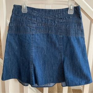Jones New York Vintage Flare Blue Denim Cotton Mini Skirt with Chloé Style Waist